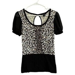 White House Black Market WHBM Cheetah Print Sheer Cap Sleeves Women’s Top Size S